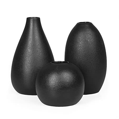 Crutello Ceramic Vase Set of 3 Black Rounded Small Flower Vases Modern Decorative Vase Set