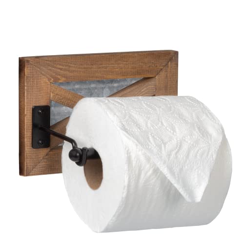 Crutello Farmhouse Toilet Paper Holder with Galvanized Backing for Bathroom - Rustic Barnwood Wall Mount Toilet Roll Holder