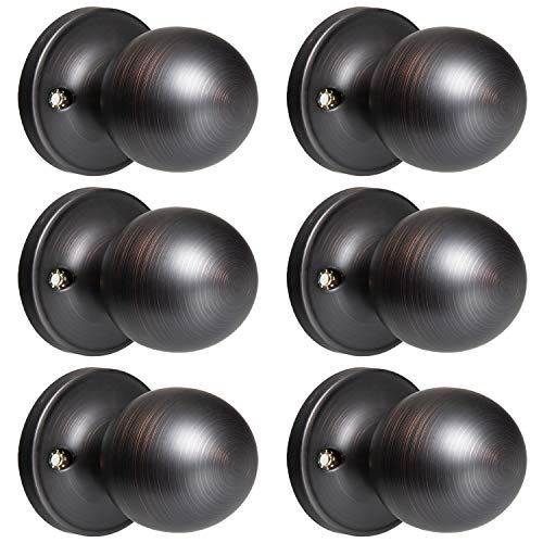 Crutello Dummy Door Knob for Hall or Closet - Ball Style, Oil Rubbed Bronze Interior Keyless Non Locking Door Handle, Pack of 6