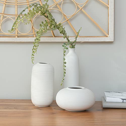 Crutello Ceramic Vase Set - 3 Small White Vases - Modern Vase Set, Perfect Home Decor for Mantles, Bookshelves, Tables, Entryways