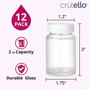 Crutello Juice Shot Bottle - 12 Pack Glass 2 oz  Clear Glass Beverage Bottle, Storage Container for Juice, Shots, Liquids, Leak Proof