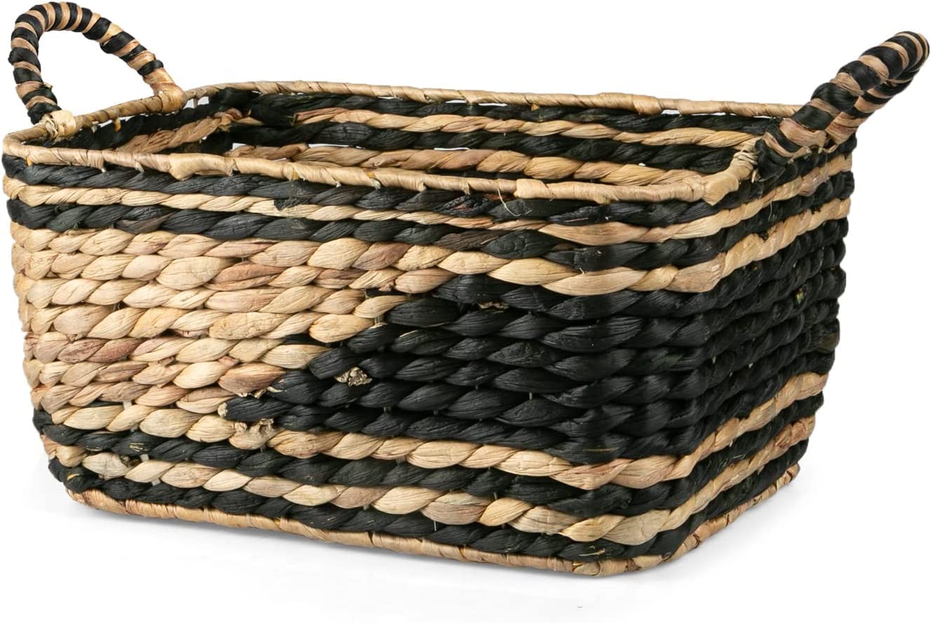 Crutello Hand-Woven Water Hyacinth Storage Basket - 35x25x18 black natural color organization basket boho decor