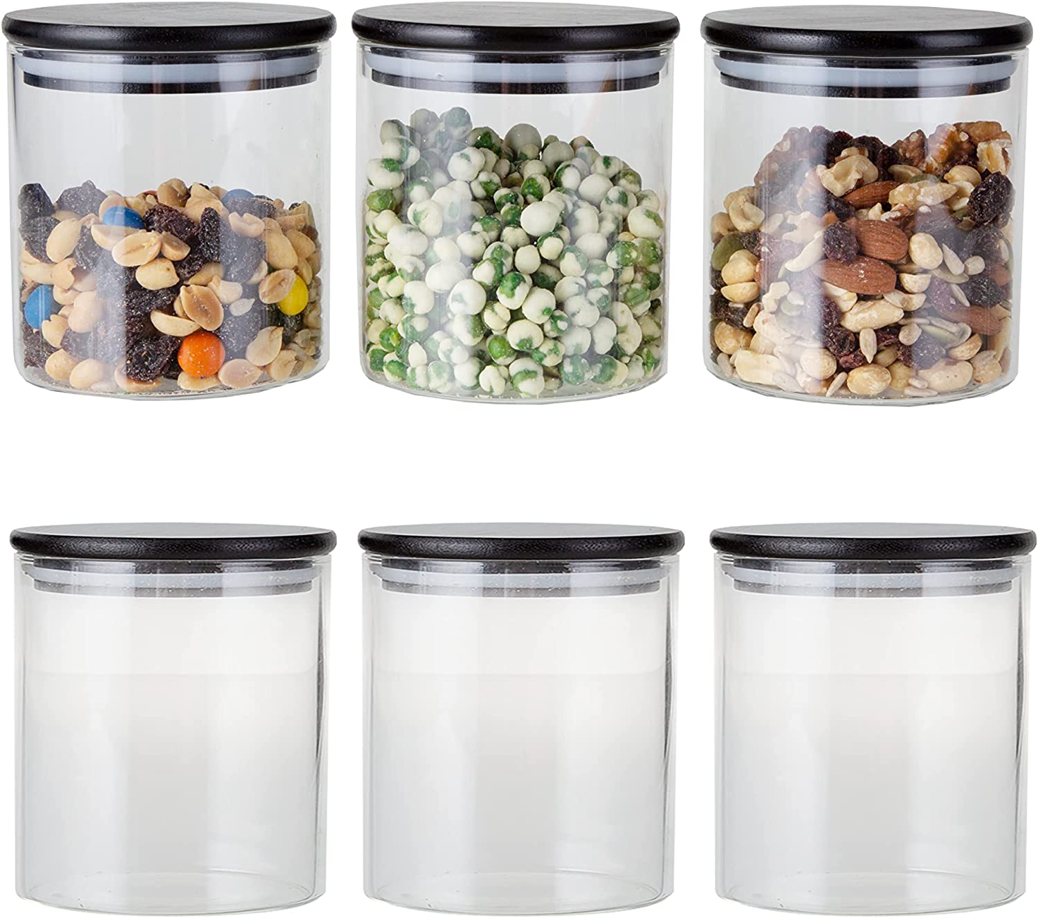 Glass Storage Containers with Bamboo Lids, Airtight Pantry Canisters in 3  Sizes (6 Piece Set)