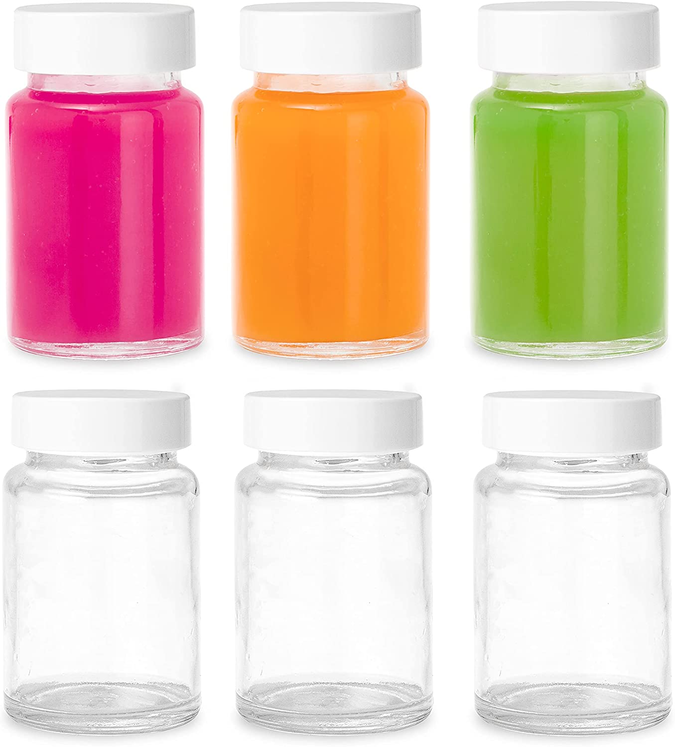 Crutello Juice Shot Bottle - 6 Pack Glass 2 oz Small Clear Glass Beverage Bottle, Storage Container for Juice, Shots, Liquids, Leak Proof