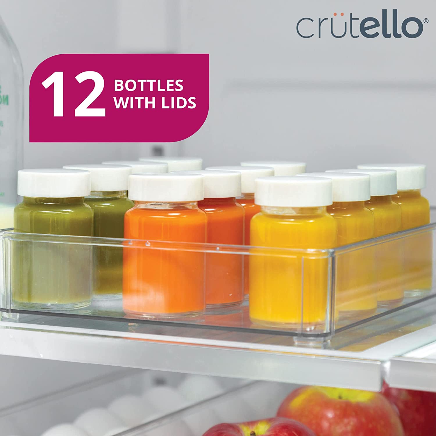 Crutello Juice Shot Bottle - 12 Pack Glass 2 oz  Clear Glass Beverage Bottle, Storage Container for Juice, Shots, Liquids, Leak Proof
