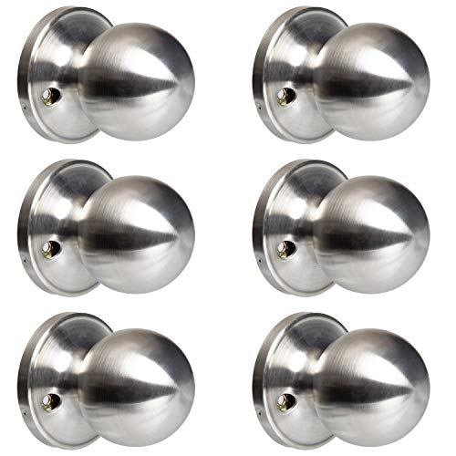 Crutello Dummy Door Knob for Closet or French Doors - Ball, Non-Turning Door Knob Single Side, Satin Nickel Interior Keyless Non Turning Round Door Handle, Satin Nickel, 6 Pack