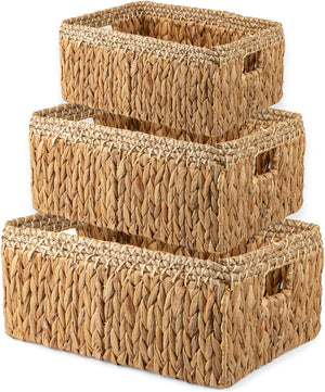 Crutello Nested Hand-Woven Water Hyacinth Storage Basket - Set of 3 Boho Decor