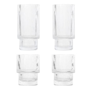 Crutello Ripple Drinking Glasses - Two 10 oz and Two 6oz Origami Glassware Set - Highball and Lowball Vintage Cups