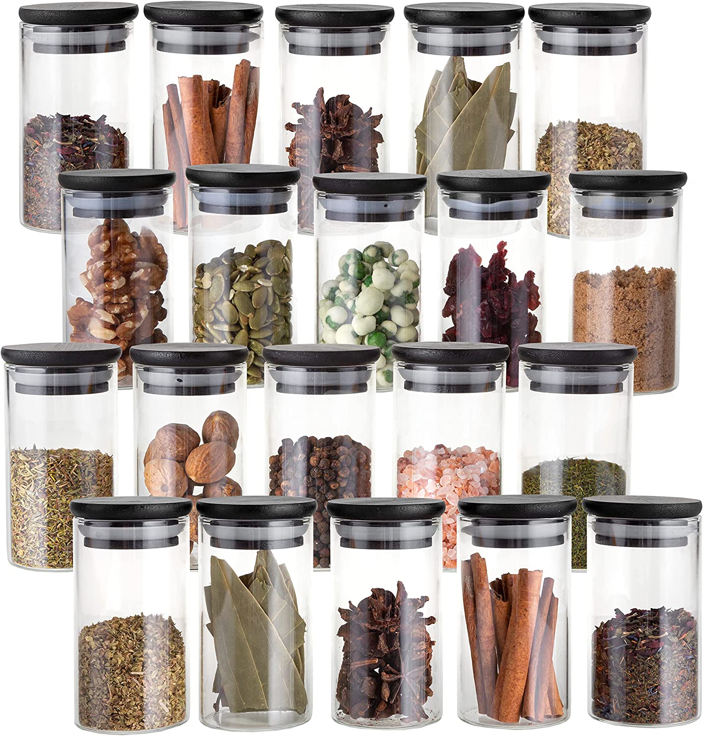 Crutello 20 Pack 4 Oz Spice Jars with Black Bamboo Lids  for Spices, Honey, Beans, Rice, Party Favors