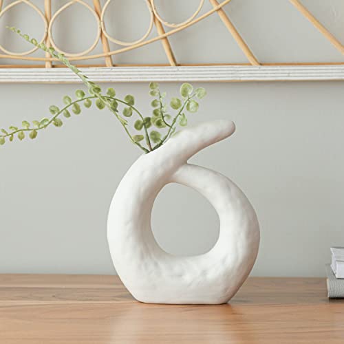 Crutello Nordic Minimalist Ceramic White Vase - Modern Home Decor for Mantles, Bookshelves, Tables, Entryways