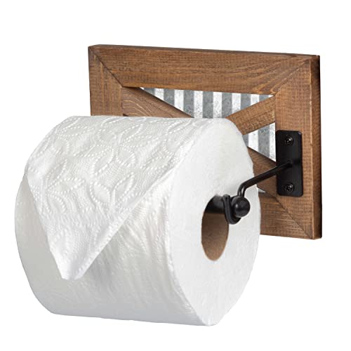 Crutello Farmhouse Toilet Paper Holder with Galvanized Backing for Bathroom - Rustic Barnwood Wall Mount Toilet Roll Holder